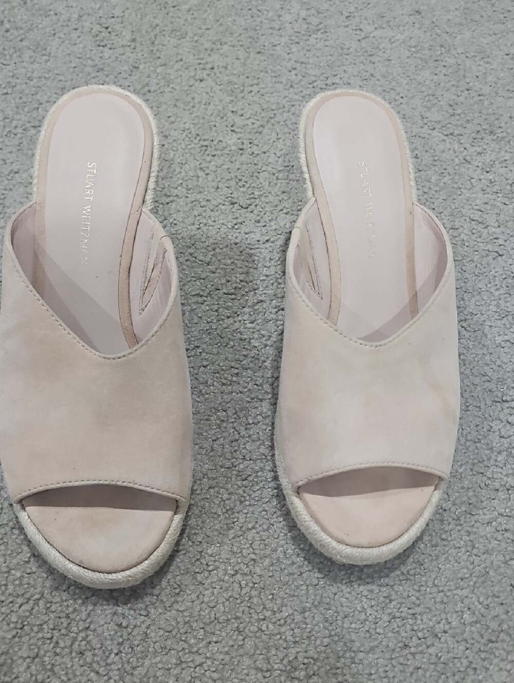 Stuart Weitzman Dusty Pink/beige Suede Espadrille Wedge Slides - Picture 3 of 7